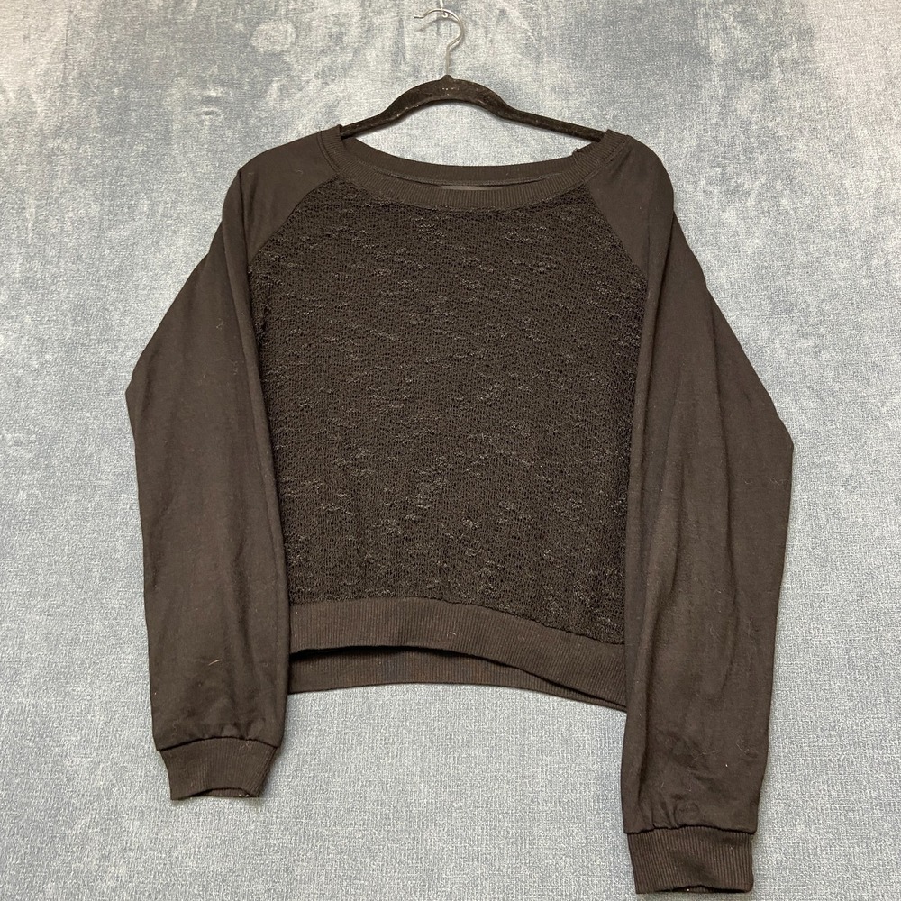 Love Rock Sweatshirt Womens XL Black Textured Front Raglan Long Sleeve Pullover